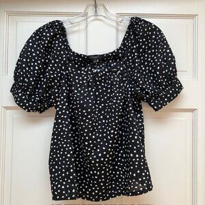 NWT Ann Taylor Black with white dots puff sleeve blouse SP